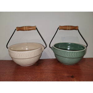 Set 2 VTG Tender Heart Treasures Crock Bowl Handle Iron Pottery Country Chic *